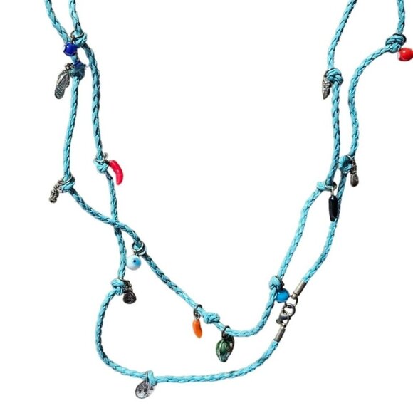 Handmade Turquoise Braided Cord Charm Necklace Assorted Beads Pendants Jewelry - Picture 1 of 12